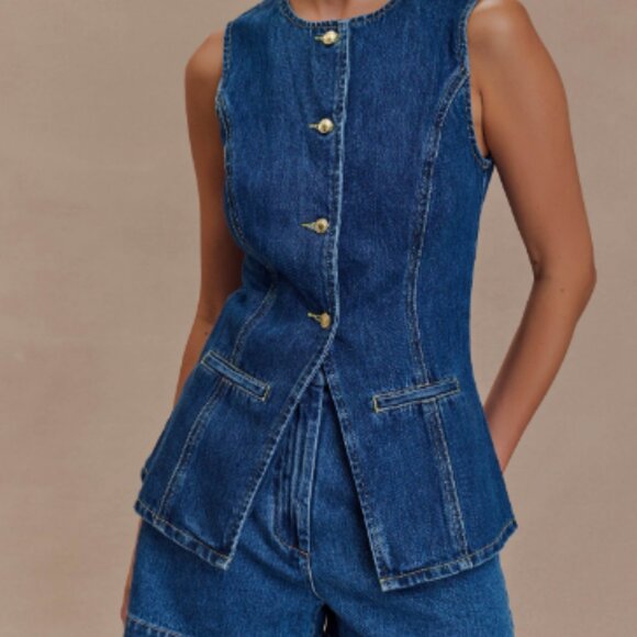 Meshki Abel Denim Button Up Top - Picture 1 of 1